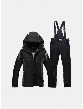 Mens Outdoor Sport Skiing Suit Thickened Warm Waterproof Windproof Casual Hooded Jacket and Pants