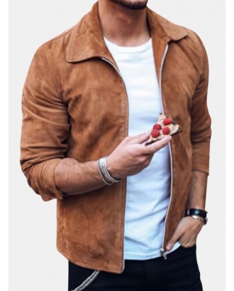 Mens Casual Street Style Turndown Collar Solid Color Long Sleeve Shirt