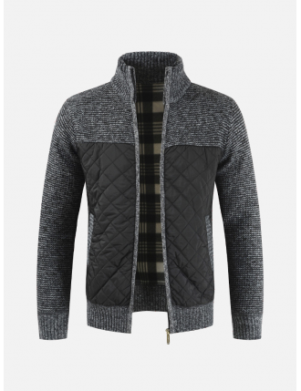 Mens Winter Casual Fleece Thicken Stitching Knit Long Sleeve Warm Jacket