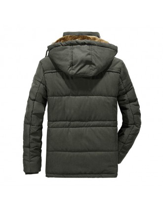 Mens Thicken Warm Multi Pockets Windproof Detachable Hooded Jacket