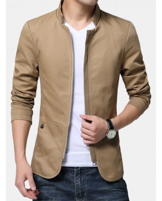 Mens Decent 98%Cotton Windproof Stylish Jacket Slim Fit Stand Collar Coat