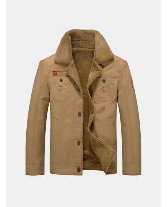 Plus Size Winter British Style Outdoor Thicken Warm Washed Turn-Down Collar Jacket for Men