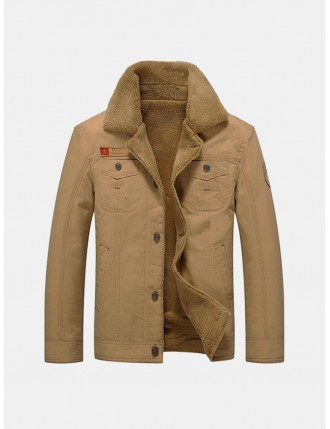 Plus Size Winter British Style Outdoor Thicken Warm Washed Turn-Down Collar Jacket for Men