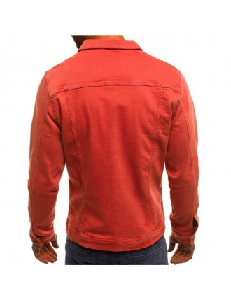 Men's Multi Pockets Cotton Turn Down Collar  Fitness Denim Casual Jacket