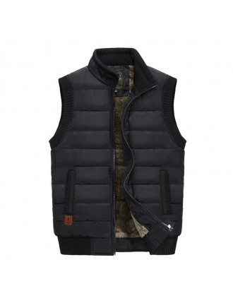 Men's Outdoor Military Thicken Plus Size Velvet Lining Solid Color Stand Collar Down Vest