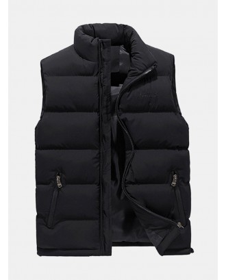 Stand Colllar Solid Color Down Padded Quilted Coat Vest for Men