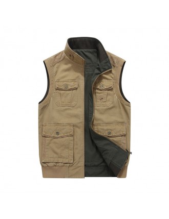 Plus Size Casual Mutil Pockets Reversible Outdoor Travel Fishing Coat Vest for Men