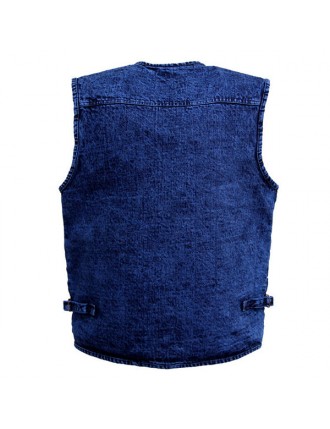 Denim Mutil Pockets Blue Fishing Photography Outdoor Casual Vest for Men