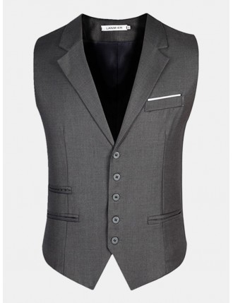 Plus Size Formal Fashion Business Suit Collar Vest Slim Fit Pure Color Waistcoats for Men