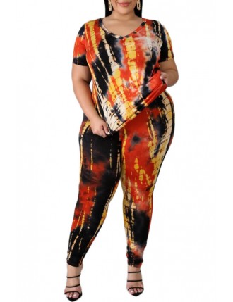 Lovely Chic Printed Multicolor Plus Size Two-piece Pants Set