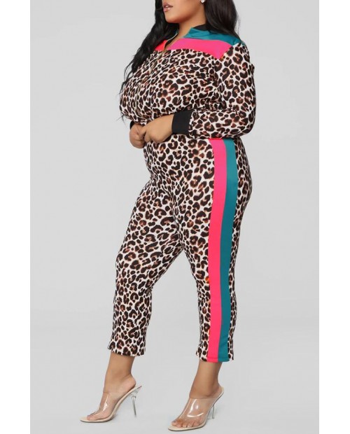 Lovely Casual Leopard Printed Plus Size Two-piece Pants Set