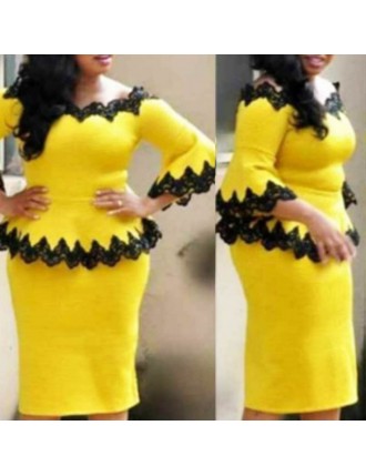 Lovely Trendy Flounce Design Yellow Plus Size Two-piece Skirt Set