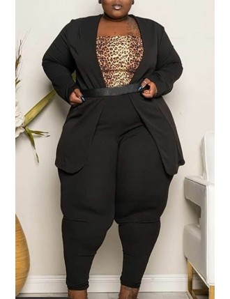 Lovely Casual Basic Black Plus Size Two-piece Pants Set