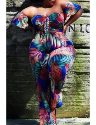Lovely Casual Off The Shoulder Multicolor Plus Size One-piece Jumpsuit