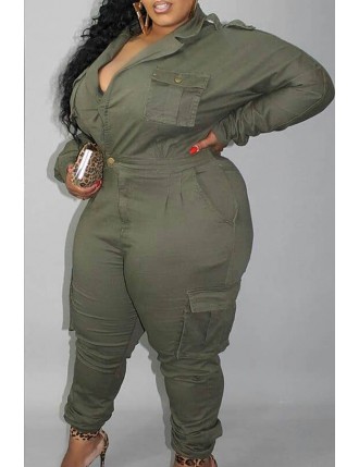 Lovely Casual Buttons Design Army Green Plus Size One-piece Jumpsuit