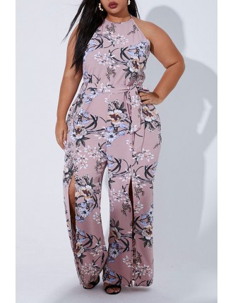 Lovely Casual Printed Dusty Pink Plus Size One-piece Jumpsuit