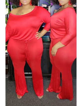 Lovely Trendy One Shoulder Red Plus Size One-piece Jumpsuit