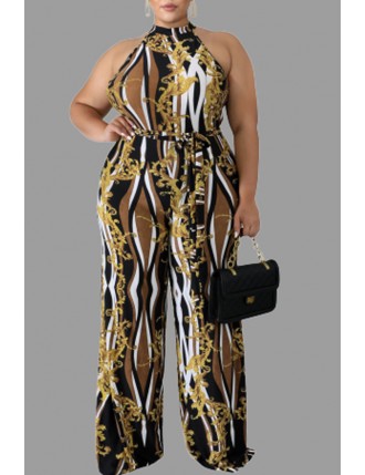 Lovely Casual Printed Khaki Plus Size One-piece Jumpsuit