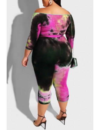 Lovely Leisure Printed Skinny Purple Plus Size One-piece Jumpsuit