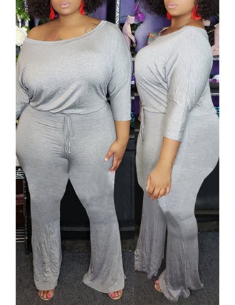 Lovely Trendy One Shoulder Grey Plus Size One-piece Jumpsuit
