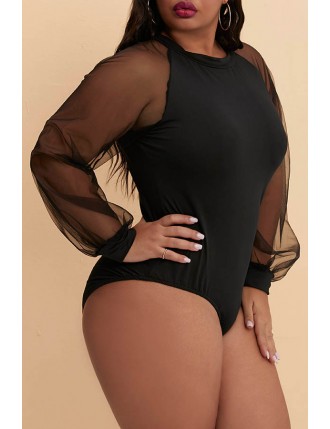 Lovely Casual See-through Black Plus Size Bodysuit