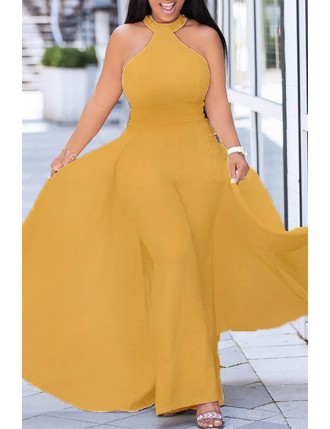 Lovely Casual Sleeveless Yellow Plus Size One-piece Jumpsuit
