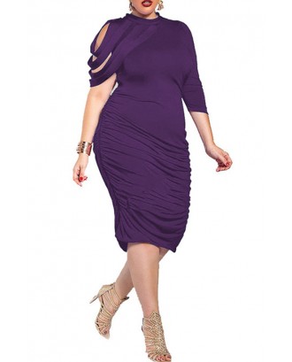 Lovely Trendy Ruffle Design Purple Knee Length Plus Size Dress