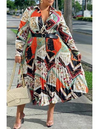 Lovely Casual Printed Multicolor Mid Calf Plus Size Dress