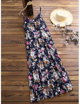 Women Spaghetti Strap Floral Printed Summer Long Maxi Dresses
