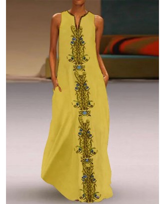 Bohemian Ethnic Print Sleeveless Maxi Dress For Women
