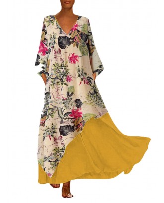 Bohemian Holiday Double-layer V-neck Loose Printed Dress