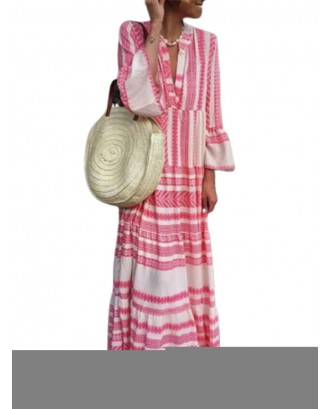 Bohemian Stripe Patchwork Maxi Dress For Women