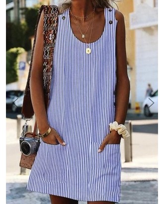 Pockets Stripe Sleeveless Casual Dress For Women