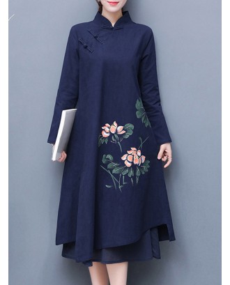 Chinese Style Casual Loose Women Two Layer Dresses
