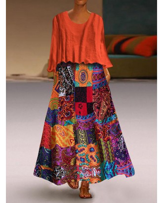 Vintage Two Pieces Ethnic Print Plus Size Maxi Dress