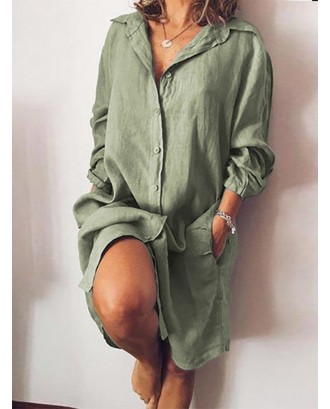 Casual Solid Color V-neck Plus Size Dress with Pockets