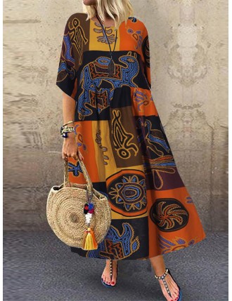 Ethnic Print Empire Waist Vintage Plus Size Dress