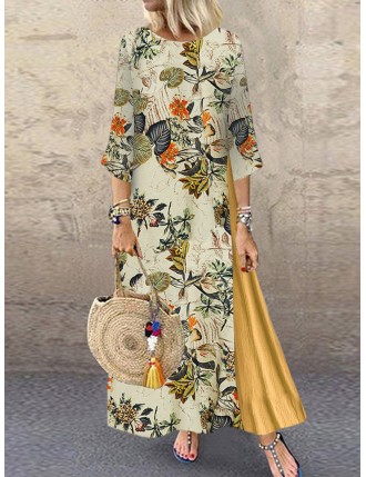 Vintage Floral Print Patchwork Plus Size Dress