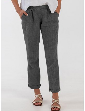 Casual Solid Color Pockets Plus Size Pants