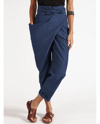 Casual Wrap Pockets Plus Size Harem Pants with Belt