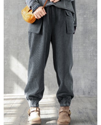 Corduroy Solid Color Casual Plus Size Pants