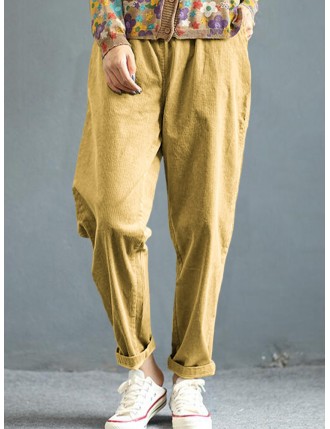 Solid Color Casual Corduroy Plus Size Pants