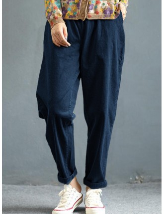 Solid Color Casual Corduroy Plus Size Pants