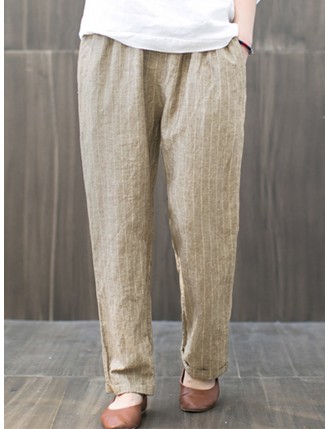 Striped Pockets Casual Plus Size Harem Pants