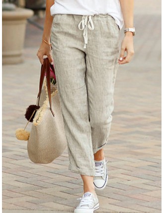 Casual Solid Color Drawstring Pants for Women