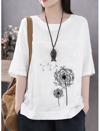 Summer Flowers Print Casual Plus Size T-shirt