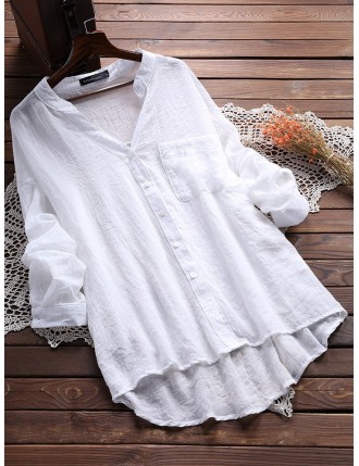Casual V Neck Pure Color Blouses for Women
