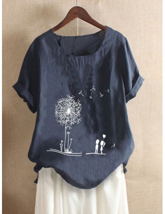 Flowers Print Short Sleeve Summer Plus Size T-shirt