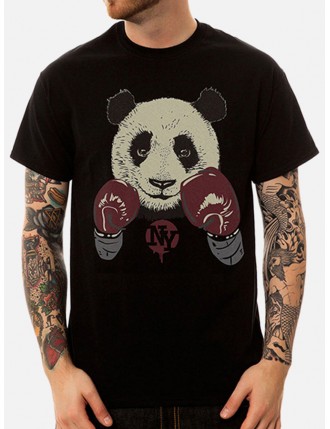 Men's Kongfu Panda Printed Short Sleeve O-Neck Cotton Casual T Shirt