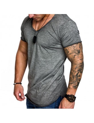 Mens Summer Breathable Solid Color Basic Casual T Shirts